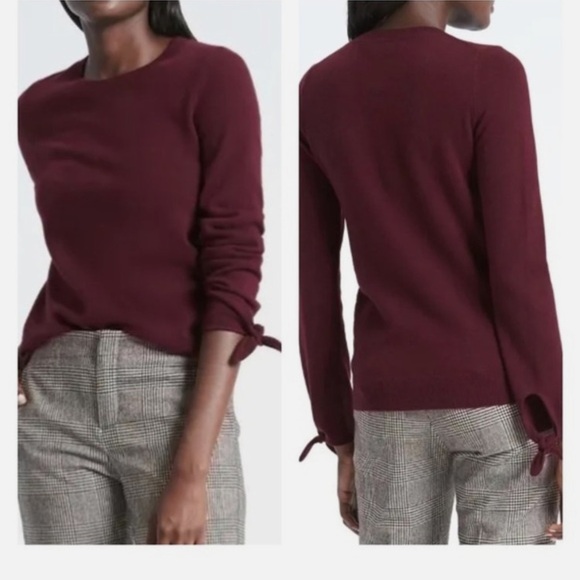 Banana Republic XS Filpucci Cashmere Blend Bow Cuff Crew Sweater Pink - Picture 9 of 9